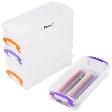 Imagem de Estojos de lápis com grande capacidade, 6 pacotes, caixa de lápis de plástico transparente, estojo empilhável com tampa de encaixe para armazenamento, organizador para material de escritório
