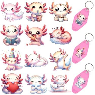 Imagem de 60 peças de papéis de transferência de chaveiro UV DTF - Decalques de vinil para chaves e etiquetas de bagagem, desenhos engraçados com revestimento resistente a arranhões, papéis de transferência