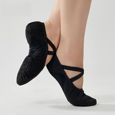 Imagem de Tênis de balé feminino dobrável leve antiderrapante macio para ioga para dança, Preto, 6.5-7