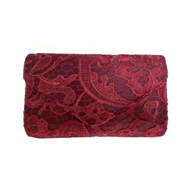 Imagem de YUGAORULI Bolsa clutch feminina de renda para noite bolsa clutch para mulheres formal elegante envelope festa de casamento bolsa de formatura, Vinho tinto