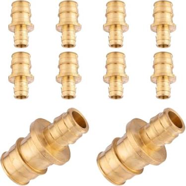Imagem de Conexões de expansão PEX-A de 1/2 polegada, camiseta de latão sem chumbo certificada ASTM F1960, cotovelo, combo de acoplamento (3/10.2 cm × 1/5.1 cm PEX-A acoplamento redutor (pacote com 10))