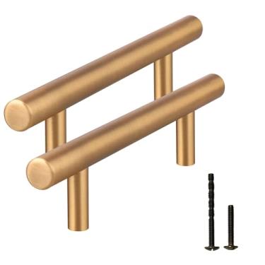 Imagem de Puxador de armário de latão vintage sólido escovado bronze champanhe puxador puxadores de armário de cozinha vintage ferragens modernas redondas douradas para cômodas, armários, móveis em cozinhas, 2