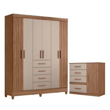 Imagem de Guarda Roupa Solteiro Aruba E Cômoda Vênus Carvalho Fendi - Moval