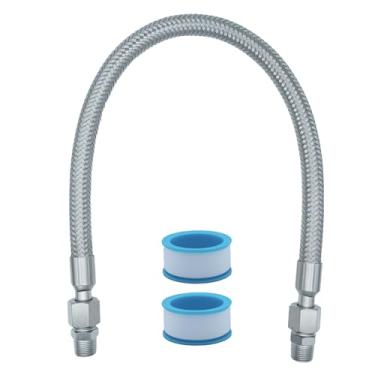 Imagem de Mangueira jumper do compressor, mangueira de ar de metal de aço enferrujado, cabeça macho NPT de 9,5 cm x 50,8 cm de comprimento, 450 PSI, acessórios em ambos os lados podem girar livremente