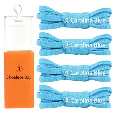 Imagem de sovida 4 pares de cadarços planos - 36 cores para cadarço de sapatos, tênis de corrida atlético, sapatos casuais, cordas para botas, 17-carolina azul * 4 + caixa de cadarço, 140cm【55in】