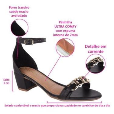 Imagem de Sandalia Feminina Salto Baixo Bloco Enfeite Corrente Festa Brilho A3.146-Feminino