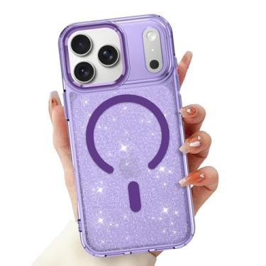 Imagem de LSL Capa Magnética para iPhone 17 Pro Max [Compatível com MagSafe] Amortecedor de TPU Macio PC Rígido Antiqueda, Anti-Arranhões, À Prova de Choque, Transparente, Brilhante, Fina Glitter - Roxo