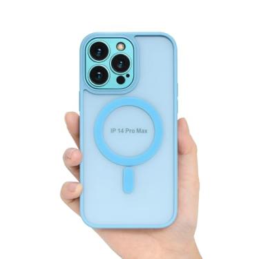 Imagem de Capinha Para iPhone com Carregamento Magnetico e Proteção de camera Anti Impacto Fosca (Azul Celeste, iPhone 15)