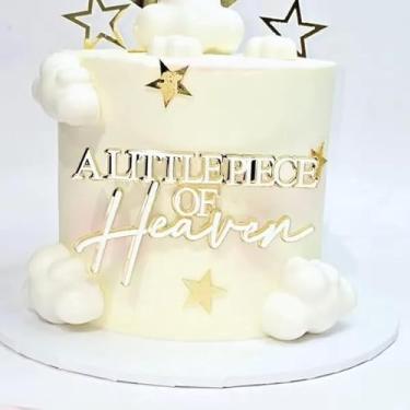 Imagem de Um pequeno pedaço de topo de bolo do céu, enfeite de bolo dourado acrílico lua e estrela para decoração de festa de chá de bebê com tema celeste, suprimentos de decoração de festa revelação de gênero