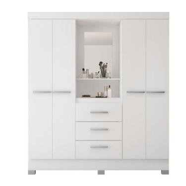 Imagem de Roupeiro Capelinha Caribe 4 Portas 3 Gavetas Poliman, Branco Flex (ros