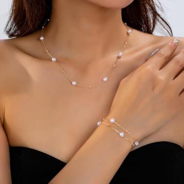 Imagem de Colar clássico de cruz de pérola, colares de pérolas para mulheres, presentes para mulheres, concerto country, joias modernas, moda outono, Medium, Latão, Sem Pedra Preciosa