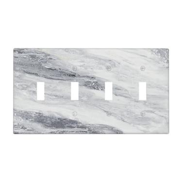 Imagem de Naiqadnehz Placa de cobertura para interruptor de luz, branco, cinza, textura de mármore, padrão de pedra, 4 gangues, quadriciclo, placa de parede, capa decorativa para decoração de quarto e casa