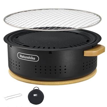 Imagem de Naturehike Churrasqueira a carvão com tapete à prova de calor, kit de churrasqueira portátil de 30 cm para cozinhar ao ar livre, pequeno fogão antiaderente coreano/japonês a carvão para acampamento