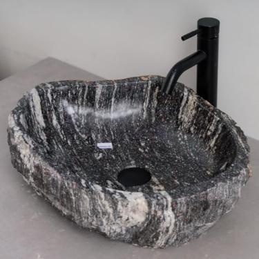 Imagem de MIDUSO Pia de embarcação de pedra irregular 100% feita à mão; pia de pedra real; pia de embarcação exclusiva; acima do balcão; pia de rocha de rio; banheiros rústicos de pias; Irre RiverStone 335