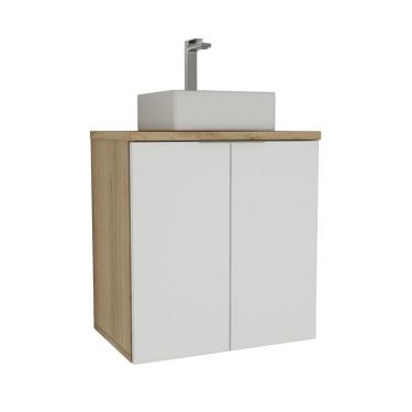 Imagem de Gabinete de Banheiro com Cuba Nature 2 Portas Carvalho e Branco 60 cm