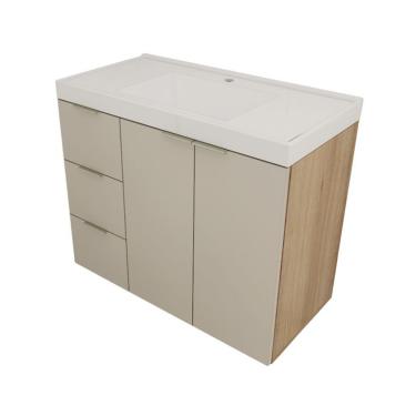 Imagem de Gabinete de Banheiro com Pia Vittare I 2 Portas 3 Gavetas Carvalho e Branco