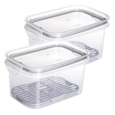 Imagem de " Kit 2 Porta Frios Com Escorredor Plastil 1200 ml Pote Hermético Com 2 Travas De Segurança Para Pote de Alimentos Para Frios Petiscos Com Anel de Vedação Material BPAFree Pote Hermético 1,2 Litro "