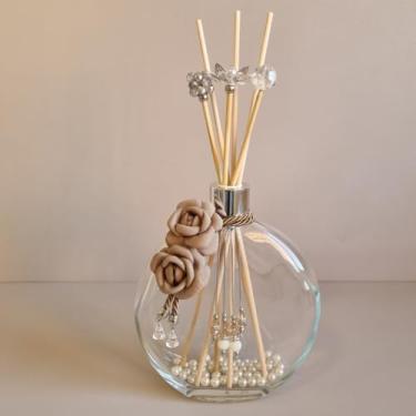 Imagem de Garrafa para Difusor de Ambientes 550ml com Varetas – Vidro Decorado para Aromatizador 550ml(Marrom Com Prata)