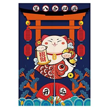 Imagem de RLoncomix Cortina de porta japonesa Noren Tapeçaria Maneki Neko Lucky Cat Cortina de porta Ukiyoe Divisor de quarto cozinha decoração de casa, 84 x 119 cm