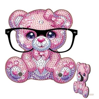 Imagem de SHEGZHUC Pintura de diamante bonito suporte de óculos urso rosa, kits de arte de diamante para adultos organizadores de óculos de sol em forma de animais, suporte de óculos, presente para mesa