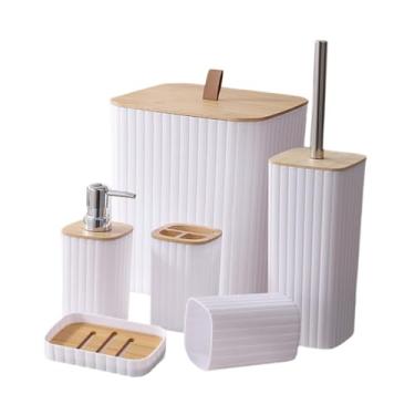 Imagem de Fenteer 6 peças copo de enxágue saboneteira porta escova de dentes lata de lixo para restaurantes hotel casa, BRANCO