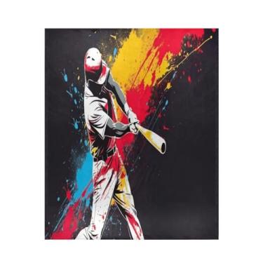Imagem de Blueangle Cobertor de jogador de beisebol super macio e quente, 127 x 152 cm, leve para todas as estações, aconchegante cobertor para cama, sofá, sofá, fácil de cuidar (580)