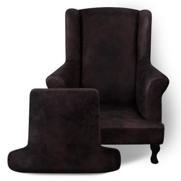 Imagem de ANARACHON Capa de couro para cadeira com asa elástica, capa de poltrona de sofá, protetor de móveis para sala de estar, tecido elastano macio, chocolate