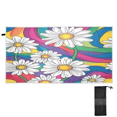 Imagem de ATTX Toalha de praia margarida branca 76 x 152 cm - Cobertor de microfibra leve de secagem rápida e resistente à areia para piscina, ioga, academia e viagens | Esportes de banho de natação multiuso