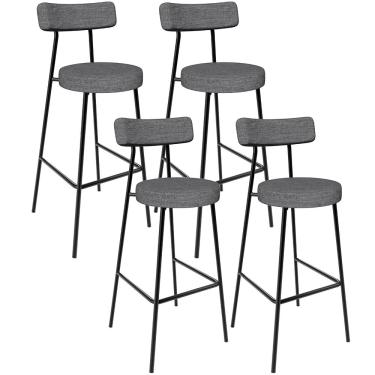 Imagem de Kit 04 Banquetas Altas Bar Cozinha Sala De Jantar Em Aço Milão L02 Linho Cinza Escuro - Lyam Decor