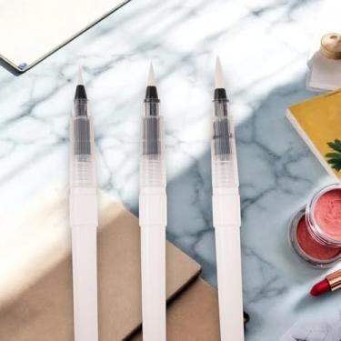 Imagem de Generic Conjunto de 3 pincéis de tinta de 15,5 cm de comprimento para aquarela, plástico, preto e branco
