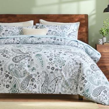 Imagem de Bedorm Conjunto de cama floral Paisley com 3 peças, edredom King de algodão, verde paisley, vintage, boêmio, supermacio, aconchegante, chique, conjunto de cama