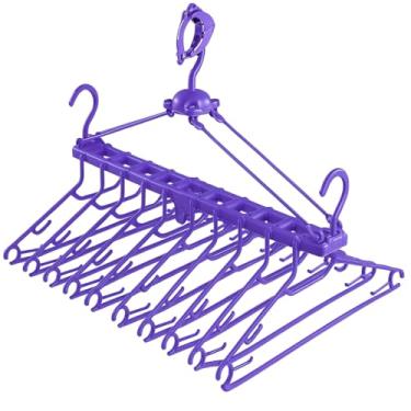 Imagem de Varal Cabideiro Dobrável com 10 Cabides, Plástico, Organizador de Roupas para Closet e Lavanderia