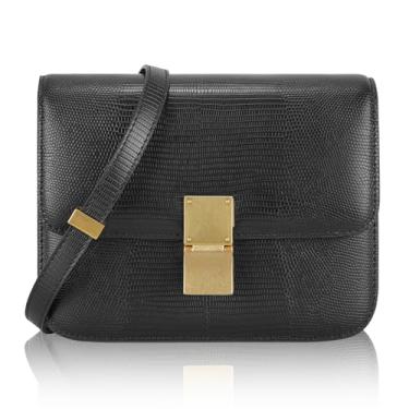 Imagem de Aiqudou Bolsa tiracolo de couro para mulheres linda bolsa macia pequena bolsa quadrada (pequena preta)