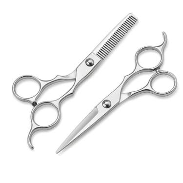 Imagem de Kit Tesoura Profissional de Cabeleireiro 2 Peças, Aço Inoxidável, Tesoura de Corte 6,0 Polegadas e Tesoura Desfiadeira 5,5 Polegadas, Precisão para Salão e Barbeiro