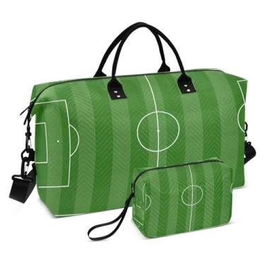 Imagem de STAYTOP 2 bolsas de viagem de campo de futebol verde, 2 peças, bolsas esportivas para homens e mulheres, bolsa de fim de semana para pernoite bolsa de ginástica com bolsa de higiene pessoal