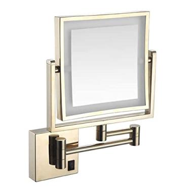 Imagem de Espelho de maquilhagem espelho de maquilhagem espelho montado na parede, espelho de maquilhagem LED de dupla face quadrado espelho telescópico dobrável casa de banho espelho de beleza com espelho