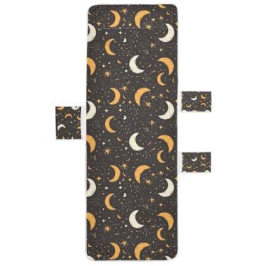 Imagem de STAYTOP Capa de toalha de cadeira de sol e lua estilo retrô, capa de espreguiçadeira macia, capas de cadeira de praia com bolsos para jardim ao ar livre, pátio, pátio, banhos de sol, gramado, 215 x 76