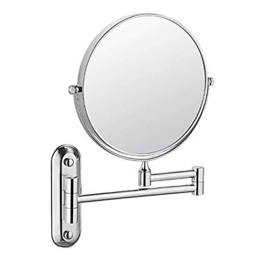 Imagem de Espelho de maquiagem montado na parede, espelho cosmético dupla face de 20 cm, espelho de maquiagem extensível giratório de 360°, espelho de parede dobrável, maquiagem de barbear no quarto ou banheiro