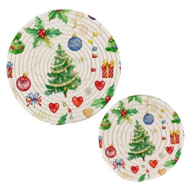 Imagem de Wassud Conjunto de trivet de corações para pratos quentes, suportes redondos de algodão, almofadas quentes, porta-copos elegantes, decoração de cozinha e acessórios, 2 peças