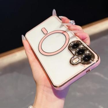 Imagem de Capa de luxo transparente com carregamento magnético sem fio para Samsung Galaxy S25 S24 Ultra Plus S24fe A56 A36 A26 A16 A55 A35 A15 (para Galaxy S25 Edge/Rosa)