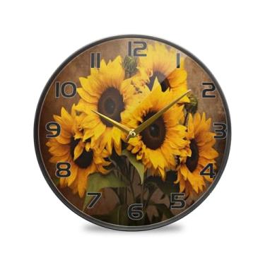 Imagem de YETTASBIN Relógio de parede de acrílico girassol – Silencioso, sem tique-taque, operado por bateria, relógio redondo decorativo criativo para cozinha, sala de estar, banheiro, decoração de escritório