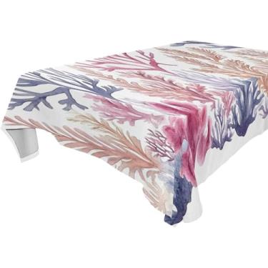 Imagem de Burbuja Toalha de mesa de algas marinhas de corais aquarela, toalha de mesa quadrada, antirrugas, grossa para decoração de jantar, cozinha, festa, 137 x 137 cm