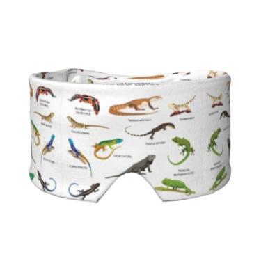 Imagem de Diferentes tipos de máscara para dormir com estampa de lagarto para olhos e ouvidos, respirável, ajustável, blecaute, venda, confortável