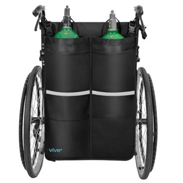 Imagem de Vive Bolsa de suporte de tanque de oxigênio duplo – Transportador de tanque de oxigênio portátil para cadeira de rodas, andador ou andador – bolsa cilíndrica para uso diário em viagens (preto)
