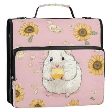 Imagem de CEBUGI Fichário de 3 anéis com zíper com alça de ombro, pasta de arquivo expansível de 3,8 cm, anéis D, para escola, escritório, porquinho-da-índia, girassóis