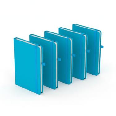 Imagem de Caderno A5 Capa Dura em PU, 80 Folhas Pautadas na Cor Bege, com Elástico e Suporte para Caneta, Tamanho 21x14,5cm (3, Azul C)