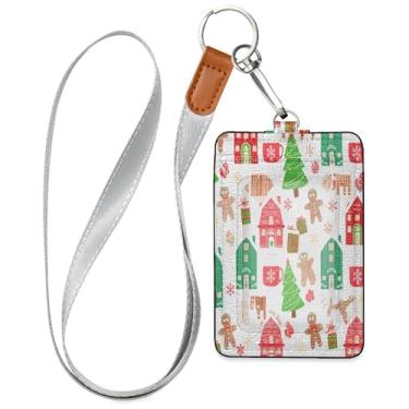 Imagem de Burbuja Porta-crachá de couro com cordão, etiqueta de identificação com elementos de Natal com 1 janela transparente para identidade e 2 compartimentos para cartão para escritório, enfermeira