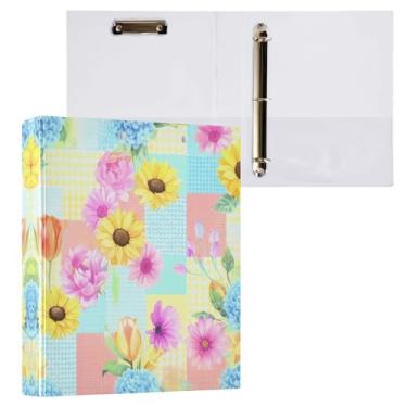 Imagem de STAYTOP Lindas flores coloridas organizador de fichário redondo, fichário de 3 anéis com prancheta (carta A4), fichário fofo para material de escritório escolar