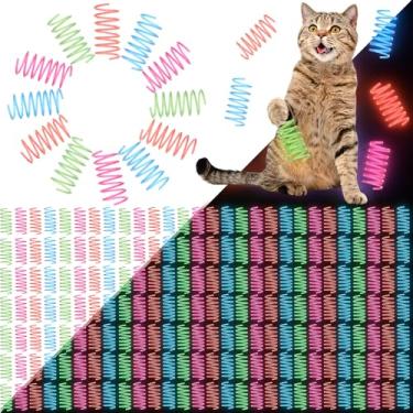 Imagem de Sosation Brinquedos para gatos que brilham no escuro, molas coloridas para gatos em ambientes internos, bobina de plástico em espiral interativo, brinquedos para perseguição, caça e exercício (300