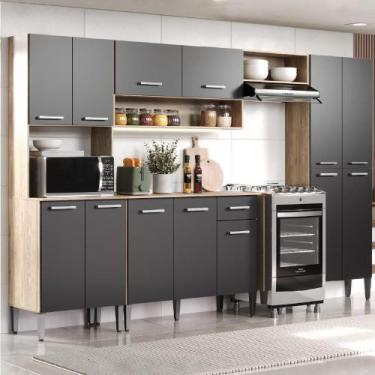 Imagem de Armário Cozinha Completa Arizona Plus Carvalho Com Preto Carraro - MÓV